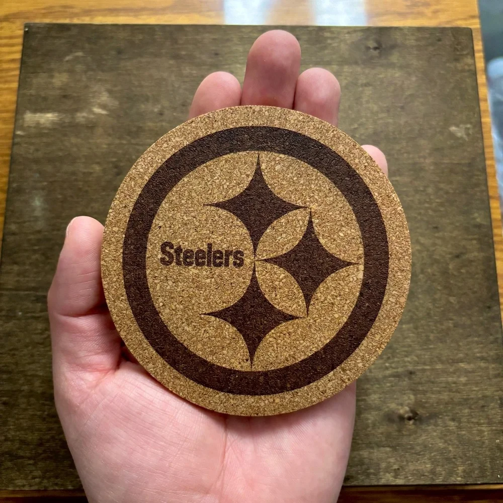 Pittsburgh Steelers Logo Laser Engraved Cork Coaster